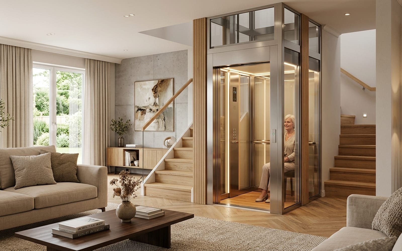 Compact residential home lift in a private house